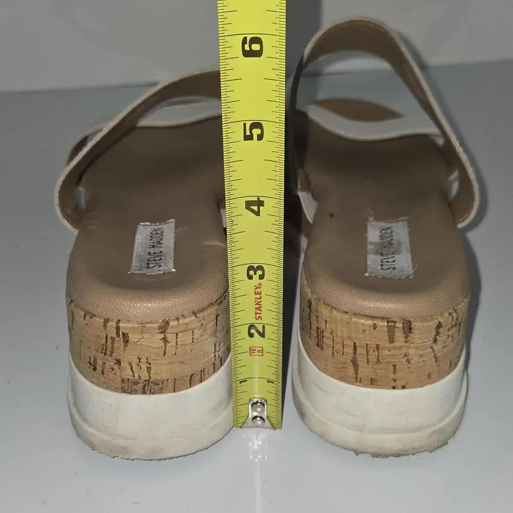 0100 Steve Madden Thalia Cork‎ White Platform Sandal Size 9.5